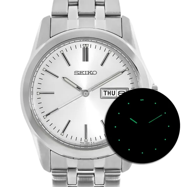 【SEIKO 精工】簡約時尚 夜光 星期日期 日本機芯 不鏽鋼手錶 白色 37mm(SCXC007)
