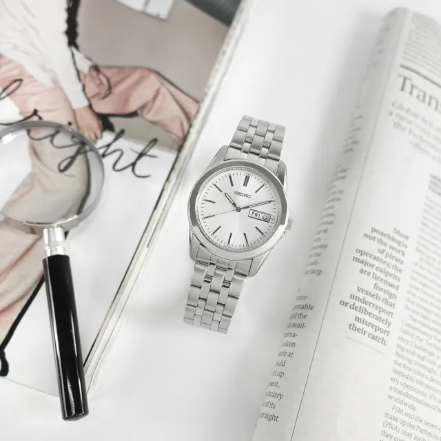 【SEIKO 精工】簡約時尚 夜光 星期日期 日本機芯 不鏽鋼手錶 白色 37mm(SCXC007)