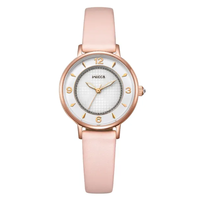 【CITIZEN 星辰】Wicca 少女系列 千鳥格紋米蘭帶太陽能女錶-28.1mm(KP3-465-16)