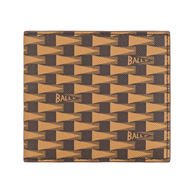 【BALLY】BALLY幾何三角旗印花LOGO內撞色設計TPU 8卡對折短夾(深褐x淺棕x松花綠)