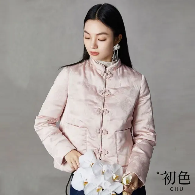 【初色】中國風半立領緞面緹花長袖新中式襯衫保暖休閒外套女外套-共2色-39851(M-2XL可選)