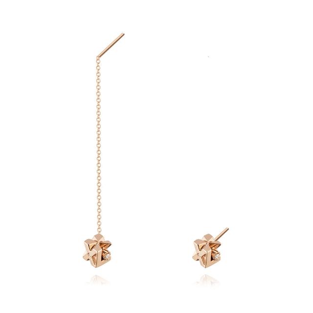 【Just Diamond】鎮金店 18K玫瑰金 立方單鑽 不對稱 鑽石耳環