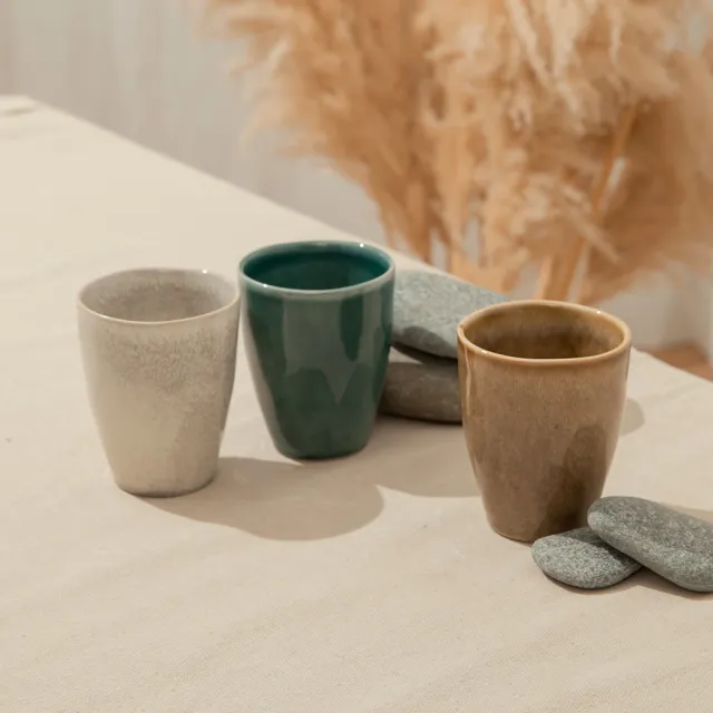 【YU Living 信歐傢居】日式窯變釉手作陶瓷茶杯二件組 270ml(3色任選/藍.白.棕色/水杯 咖啡杯)