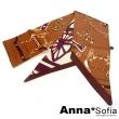 【AnnaSofia】仿絲領巾絲巾圍巾-鎖鏈雙面圖斜角 窄版緞面 現貨(紅咖系)