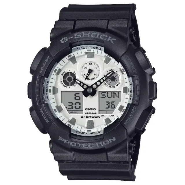 【CASIO 卡西歐】大型錶殼黑白時尚腕錶 51.2mm(GA-100WD-1A)