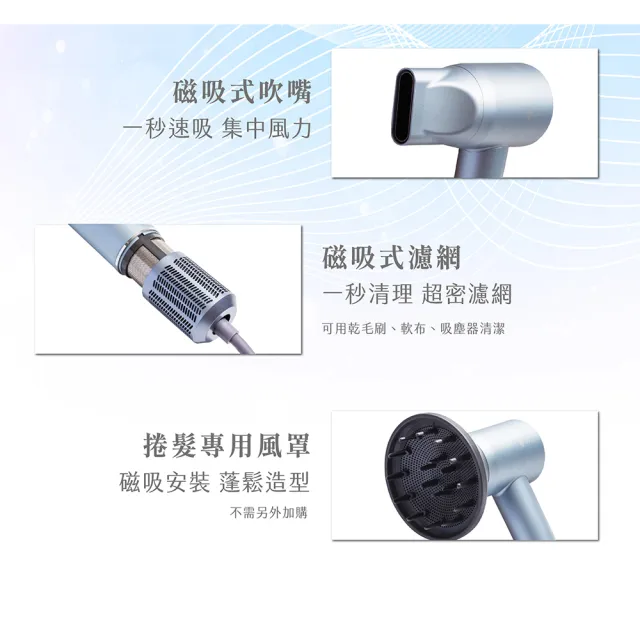 立菱尹 高速無刷馬達 負離子吹風機(SGS 2億負離子護髮保濕/智能自動冷熱循環溫控速乾/捲髮烘罩)