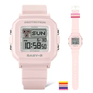 【CASIO 卡西歐】色彩繽紛像素動畫方型腕錶 粉 39mm(BGD-10L-4)