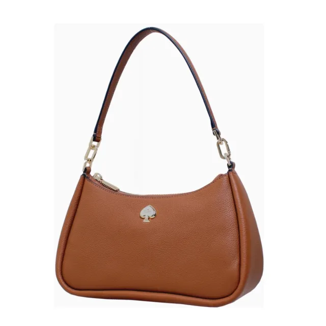 【KATE SPADE】KAYLA金屬桃心LOGO單肩斜背兩用包 斜背包 肩背包(金棕色/經典黑)