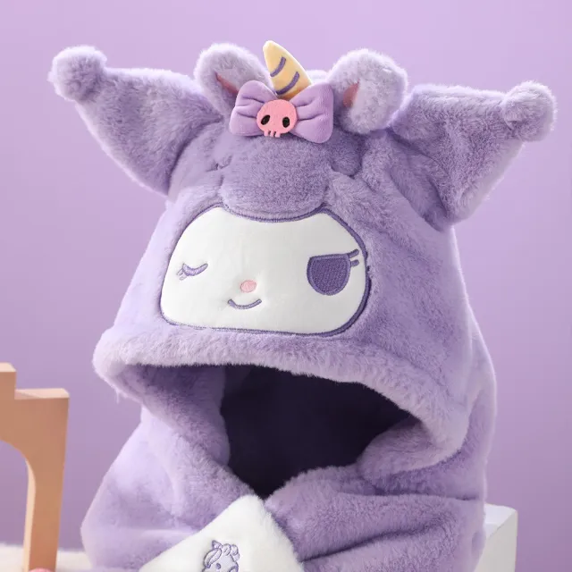 【SANRIO 三麗鷗】三麗鷗兒童毛帽圍巾2合1套組(酷洛米/美樂蒂/大耳狗/凱蒂貓 交換禮物/聖誕禮物)