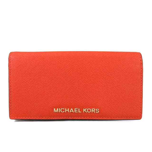 Michael Kors 金字LOGO防刮皮革壓扣薄型長夾(橘色)