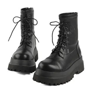 【SANDARU 山打努】馬丁靴 酷帥街拍厚底拉鍊綁帶軍靴 馬丁鞋 厚底馬丁靴 馬丁短靴  黑色靴 黑色短靴(黑)