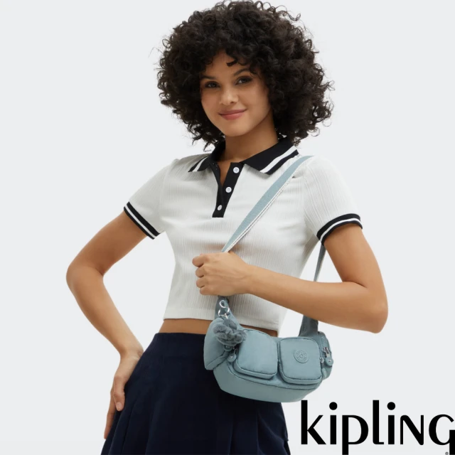 KIPLING官方旗艦館 『牛角包』深藍提花輕巧多袋實用側背