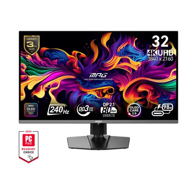 【MSI 微星】MPG 322URX QD-OLED 32型 UHD 240Hz 4K 電競顯示器(0.03ms/ClearMR 13000/Delta E☆2)