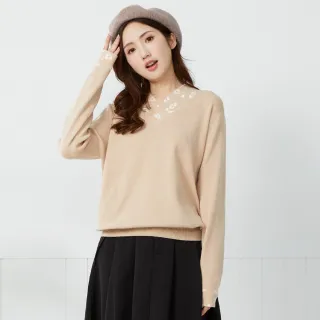 【betty’s 貝蒂思】V領點點豹紋長袖針織上衣(卡其)