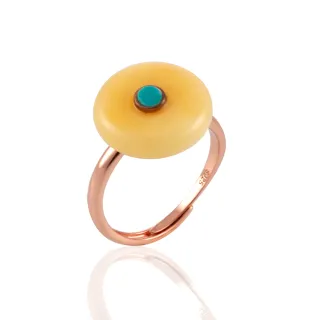 【Woogie武吉珠寶】琥珀蜜蠟雕刻蜜蠟戒指(蜜蠟平安扣)