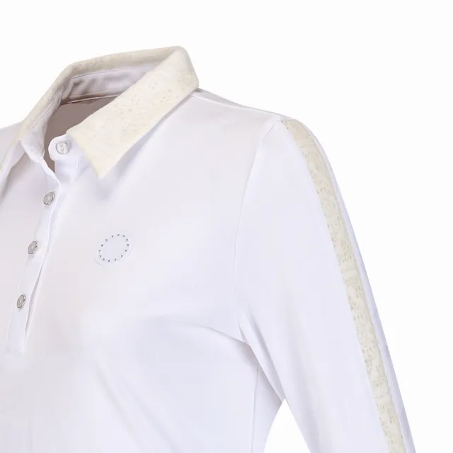 【PING】女款蕾絲剪接緹花薄長袖POLO衫-白(吸濕排汗/抗UV/GOLF/高爾夫球衫/RA24207-73)