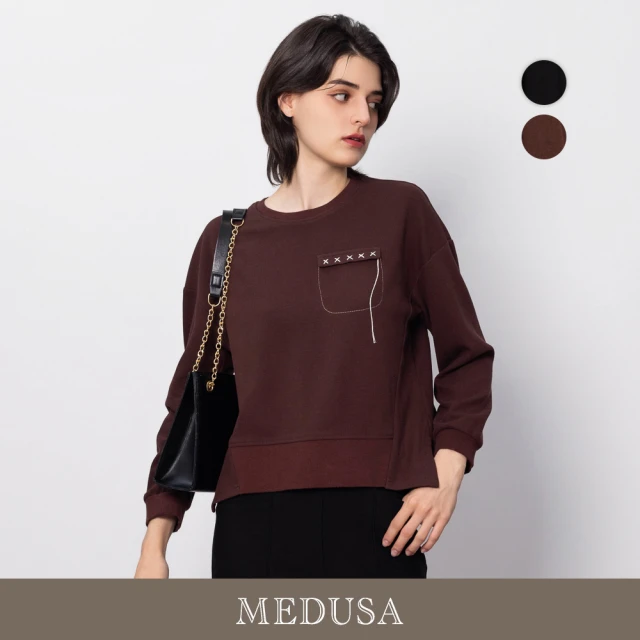 MEDUSA 曼度莎 現貨-叉叉縫線休閒T恤 - 2色（M-XL）｜女休閒上衣 長袖上衣(501-10201)