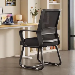 【E家工廠】辦公椅 電腦椅 人體工學椅 靠背椅 會議椅 椅子 書桌椅 網椅弓形椅(454-HB辦公椅（黑色）)