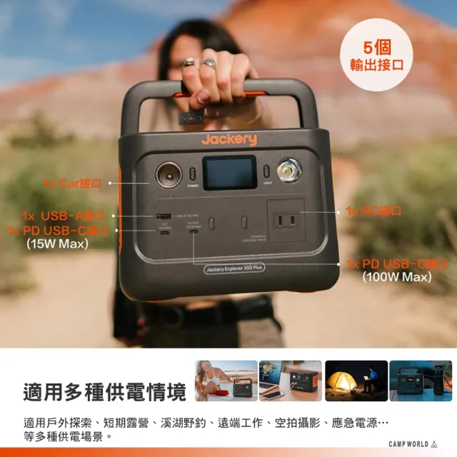 【Jackery】300Plus 太陽能充電組合包100W(戶外電源 充電器 BSMI R34851 露營 逐露天下)