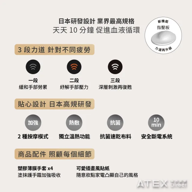 【ATEX】官方旗艦館 Lourdes 煥采溫熱手部按摩器AX-HPL1806(日本專利/新型站立款/二色)