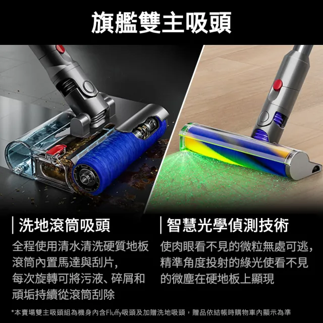 【dyson 戴森】V12 Detect Slim Fluffy SV46 強勁輕量智慧光學偵測洗地吸塵器(旗艦雙主吸頭版 洗地機)