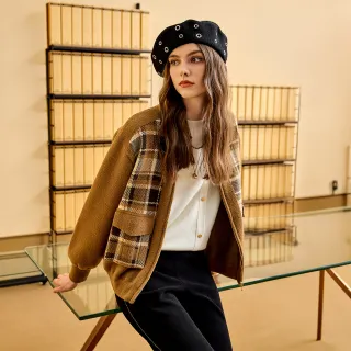 【ILEY 伊蕾】落肩格紋針織外套(咖；M-XL；1244515221)