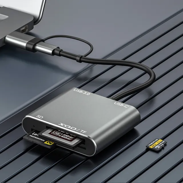 【SunLight】XF-QD 5合1高速讀卡機 支援 XQD+SDHC+MicroSD+TF+USB HUB 多插槽 鋁合金外殼(USB3.0 5Gbps)
