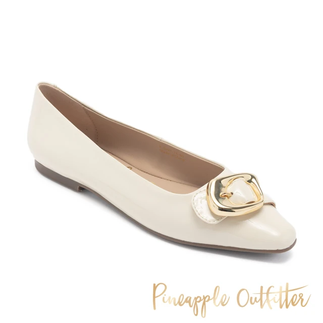 Pineapple Outfitter DAE 漆亮面金釦平底娃娃鞋(白色)