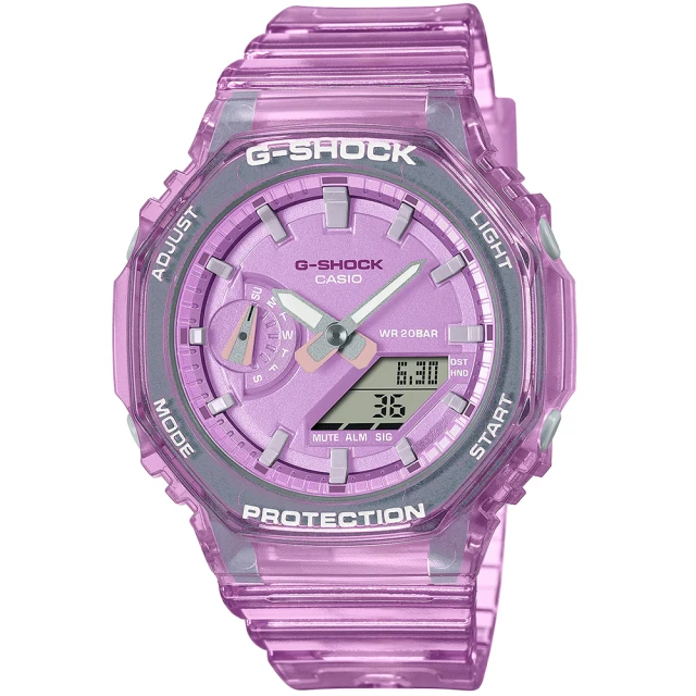 CASIO 卡西歐 G-SHOCK WOMEN 金屬半透明八角防護構造雙顯錶 新年 禮物(GMA-S2100SK-4A)