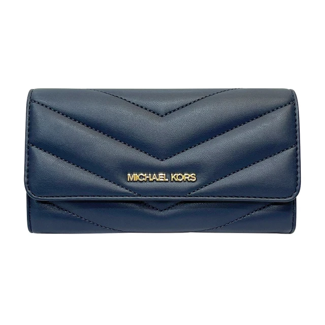 Michael Kors Jet set系列小香風山形衍縫皮革信封式長夾(35R4GTVF9V-NAVY)