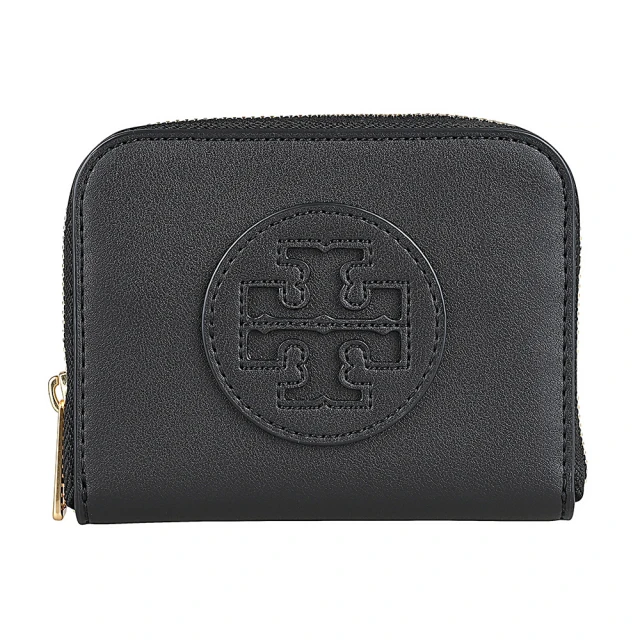 TORY BURCH TORY BURCH Ella Bio皮革圓形LOGO牛皮4卡拉鍊零錢包(小/黑)