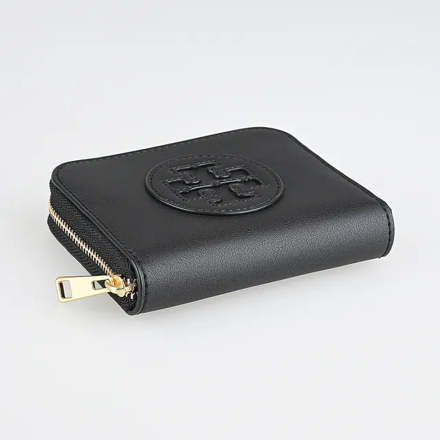 【TORY BURCH】TORY BURCH Ella Bio皮革圓形LOGO牛皮4卡拉鍊零錢包(小/黑)