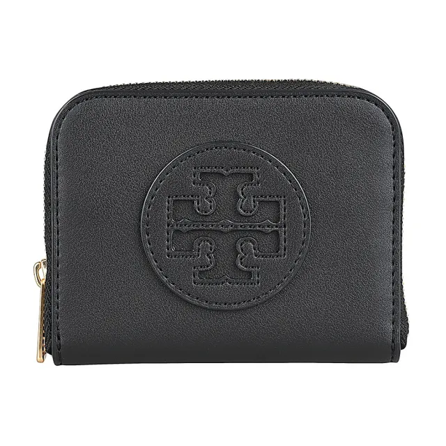 【TORY BURCH】TORY BURCH Ella Bio皮革圓形LOGO牛皮4卡拉鍊零錢包(小/黑)