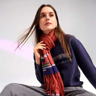 【KERAIA 克萊亞】星夜秋楓手工刺繡絨毛圍巾