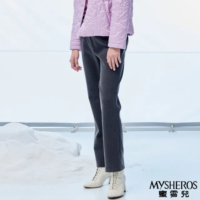 【MYSHEROS 蜜雪兒】厚磅刷毛長褲 前釦拉鍊後鬆緊 簡約素色裝飾口袋設計(鐵灰)