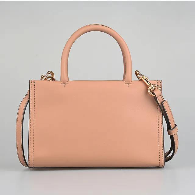 【TORY BURCH】TORY BURCH ELLA BIO簡約圓形皮標LOGO設計生物基皮革吸釦式手提斜背包(迷你/沙橘)