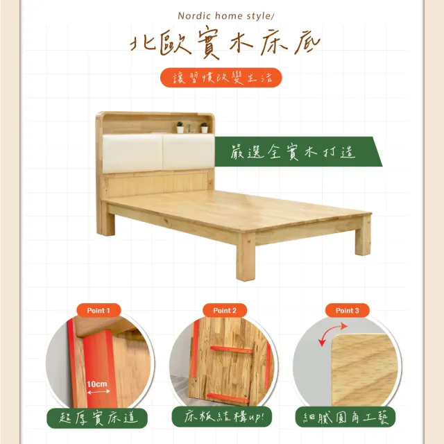 【IHouse】北歐實木路易強化版 3.5尺床組 2件組(907床頭+床底)