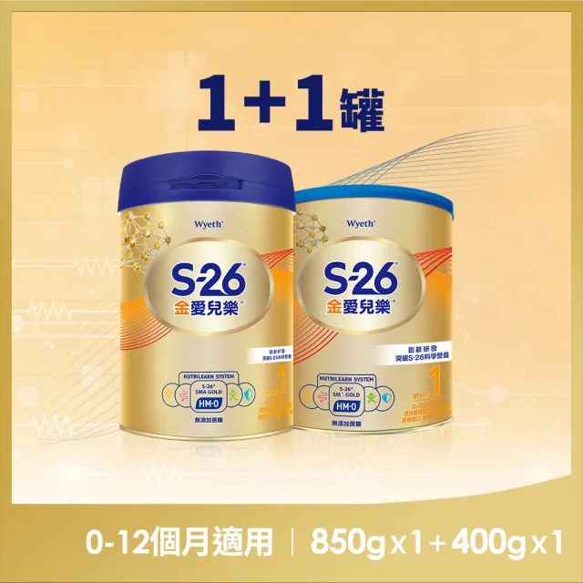 【惠氏 S-26】官方直營 金愛兒樂嬰兒配方（再升級版）(400gx1罐+850gx1罐)