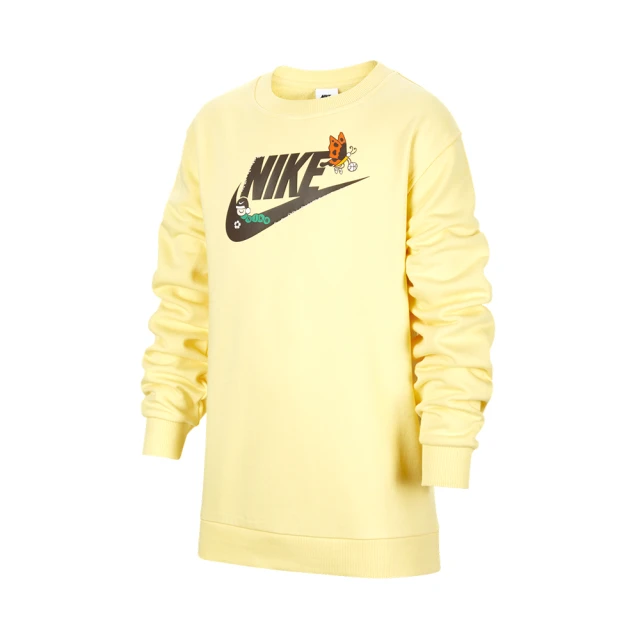 NIKE 耐吉 Club FLC Crew LS GCEL 大童 童裝 黃色 運動 磨毛 上衣 長袖 HQ4885-701