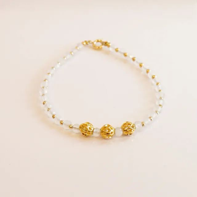 【MU LIFE 荒木雕塑藝品】星月星耀藍暈光月光石手鍊B款(月光石/銅鍍金)