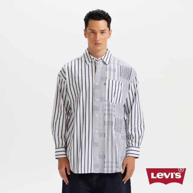 【LEVIS】長袖襯衫 牛津領 條紋襯衫 拼接襯衫 黑條紋 男款 上衣 熱賣單品 003MX-0001