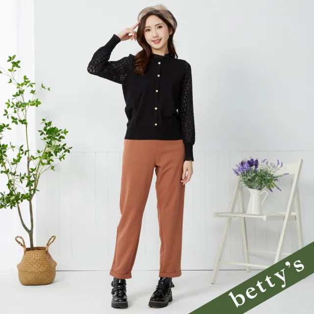 【betty’s 貝蒂思】出清品  腰鬆緊口袋排釦反摺直筒休閒褲(橘色)