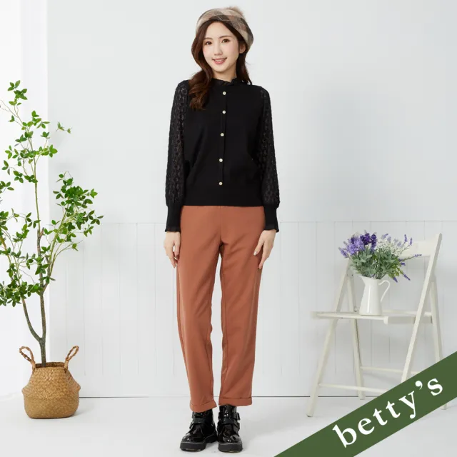 【betty’s 貝蒂思】出清品  腰鬆緊口袋排釦反摺直筒休閒褲(橘色)