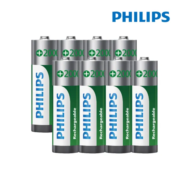 【PHILIPS】低自放鎳氫充電電池 AA 3號 2000mAh 共8顆(4入*2)
