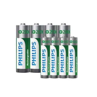 【PHILIPS】低自放充電電池AA 3號4入 +AAA 4號4入 共8顆