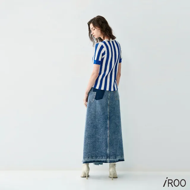 【iROO】立體配條簍空針織上衣