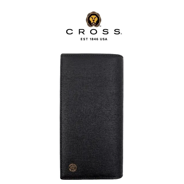 【CROSS】頂級防刮十字紋小牛皮22卡1零錢袋長夾(黑色)