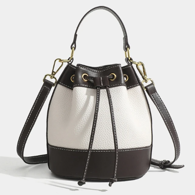 JpqueenJpqueen 撞色質感女款束口手提側肩斜背包水桶包(2色可選)