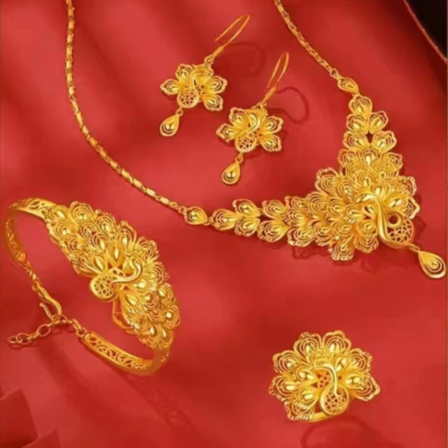 Jpqueen 孔雀婚嫁黃銅鍍金新娘項鍊手鐲耳環戒指(4款可