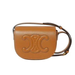 【CELINE】Folco Cuir Triomphe 平滑小牛皮 肩背包 斜背包 馬鞍包 焦糖色 黃褐色 198263DU3.04LU